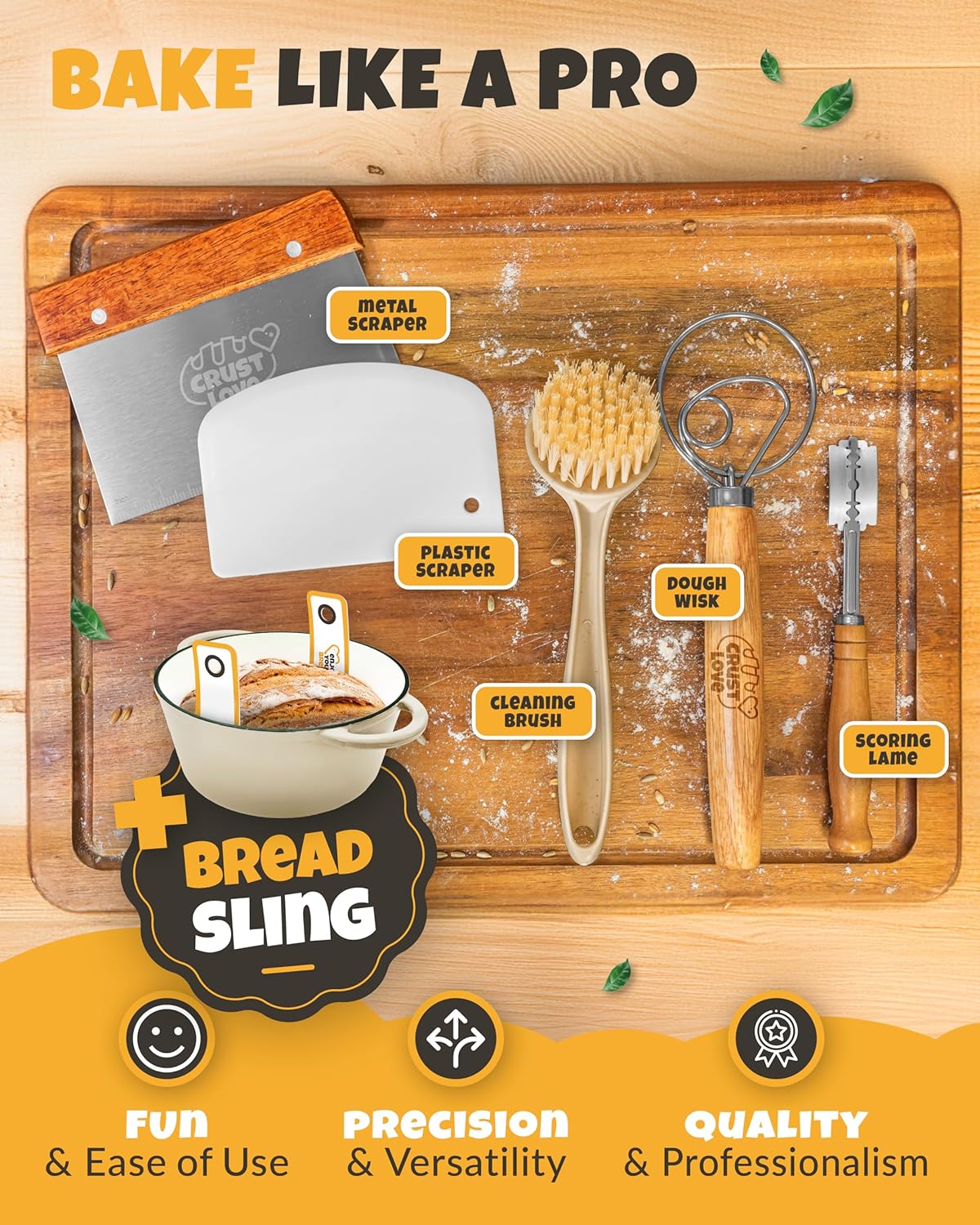 Dutch Oven for Bread Baking - incl. Sourdough Bread-Baking Supplies like Banneton Bread-Proofing Basket - 5QT Enameled Cast Iron Bread-Oven with Lid, Baking Pan, Scoring Tool Lame