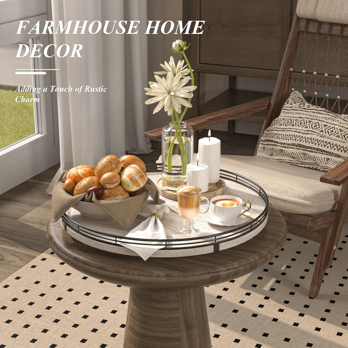 16" Lazy Susan Oak Wood Turntable Organizer for Cabinet, Farmhouse Round Wooden Lazy Susan Organization and Storage for Dining Table, Pantry, Kitchen, Bathroom, Countertop, Cupboard, Kitchen Decor