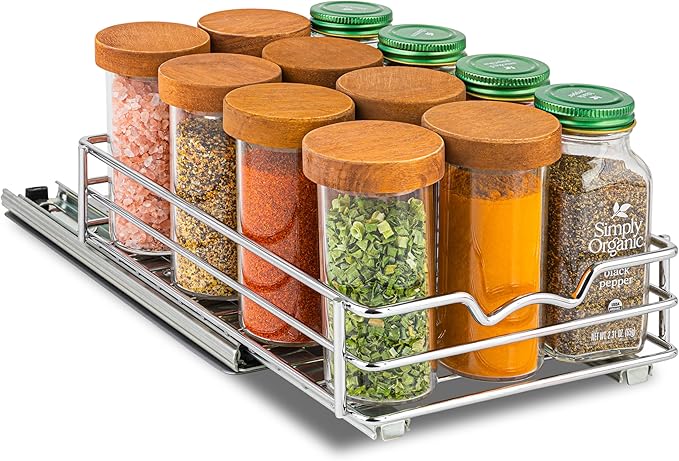 Pull Out Cabinet Organizer for Spices, Cans - Heavy Duty with Lifetime Limited Warranty- Pull Out Spice Rack- Cabinet Pull Out Shelf for Cans,Dishes, Etc, 6-1/2 "W x 10-1/2"D x 2-3/4”H, Chrome