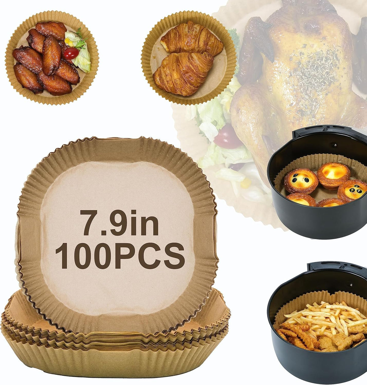 Air Fryer Disposable Paper Liners 100pcs 7.9 inch Square Parchment Paper Liner for Baking Roasting Fit 5-8 QT