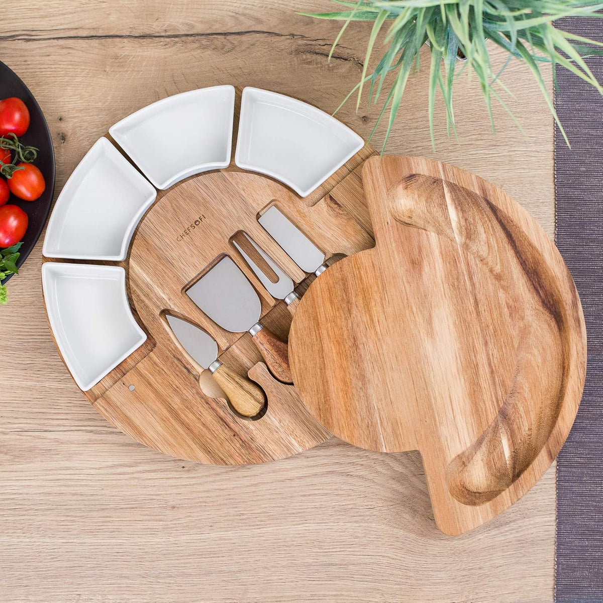 Cheese Board Set - Charcuterie Board Set and Cheese Serving Platter - Made from Acacia Wood - Mothers Day Gifts Optimal - US Patented 13 inch Cheese Board and Knife Set for Entertaining and Serving