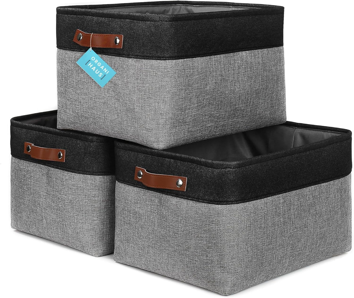 OrganiHaus Extra Large Fabric Storage Bins for Shelves 16x13in, Closet Storage Baskets for Shelf Organizing, Canvas Rectangle Bins for Organization, Linnen Baskets for Organizing - Gray/Black