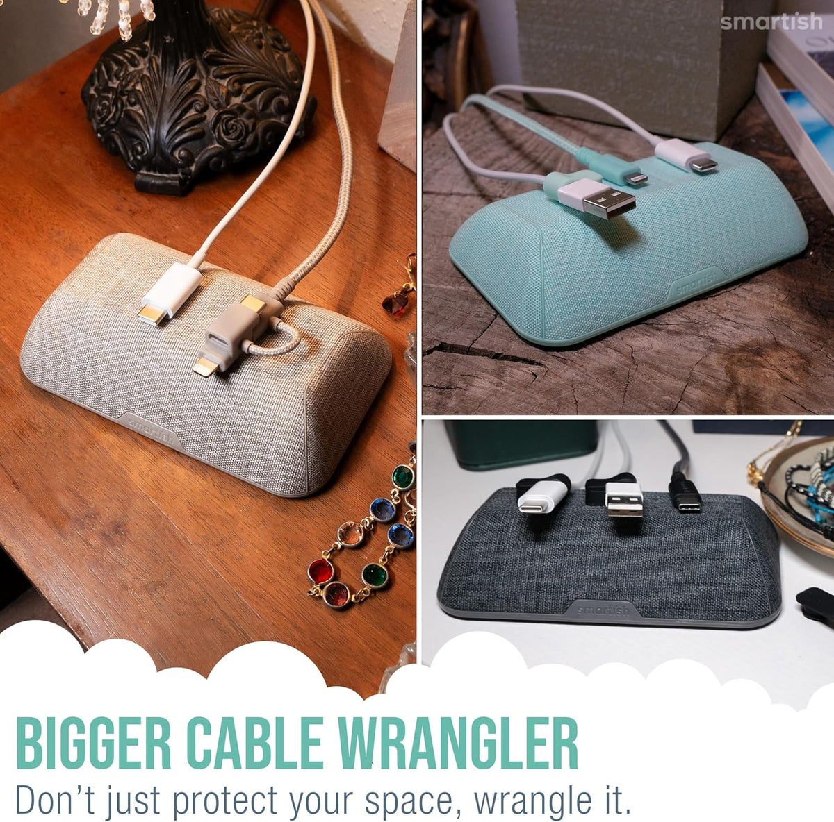 Smartish® Magnetic Cord Holder - Bigger Cable Wrangler Organizer with Magnet Clips for Charger Management on Desktop, Nightstand, or Side Table - Holds 6+ Cables - I'm Blushing
