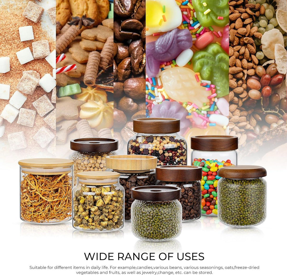 1PC Glass Storage Jars with Airtight Lids, 45 fl oz (1400ml) coffee container with Wooden Lid, Glass Pantry Canister for Beans, Rice, Sugar and etc