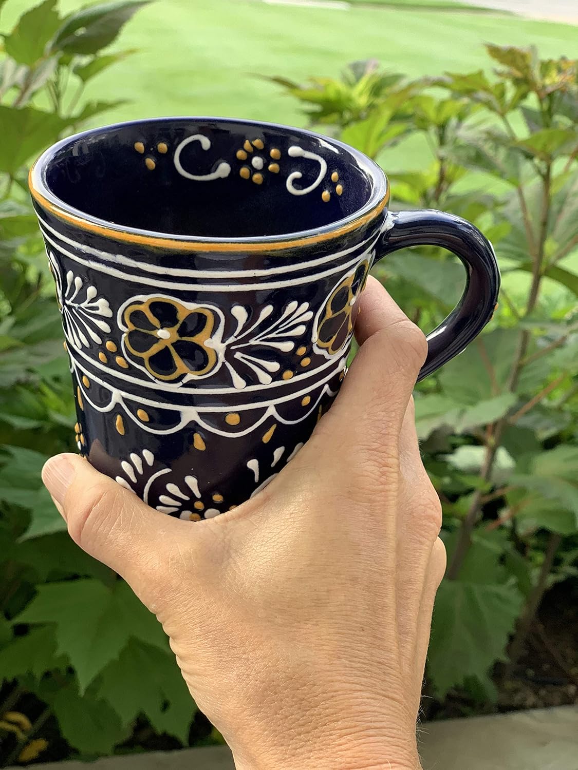 Encantada Handmade Hand-Painted Authentic Mexican Pottery Mugs (2-Pack, Blue Helecho)