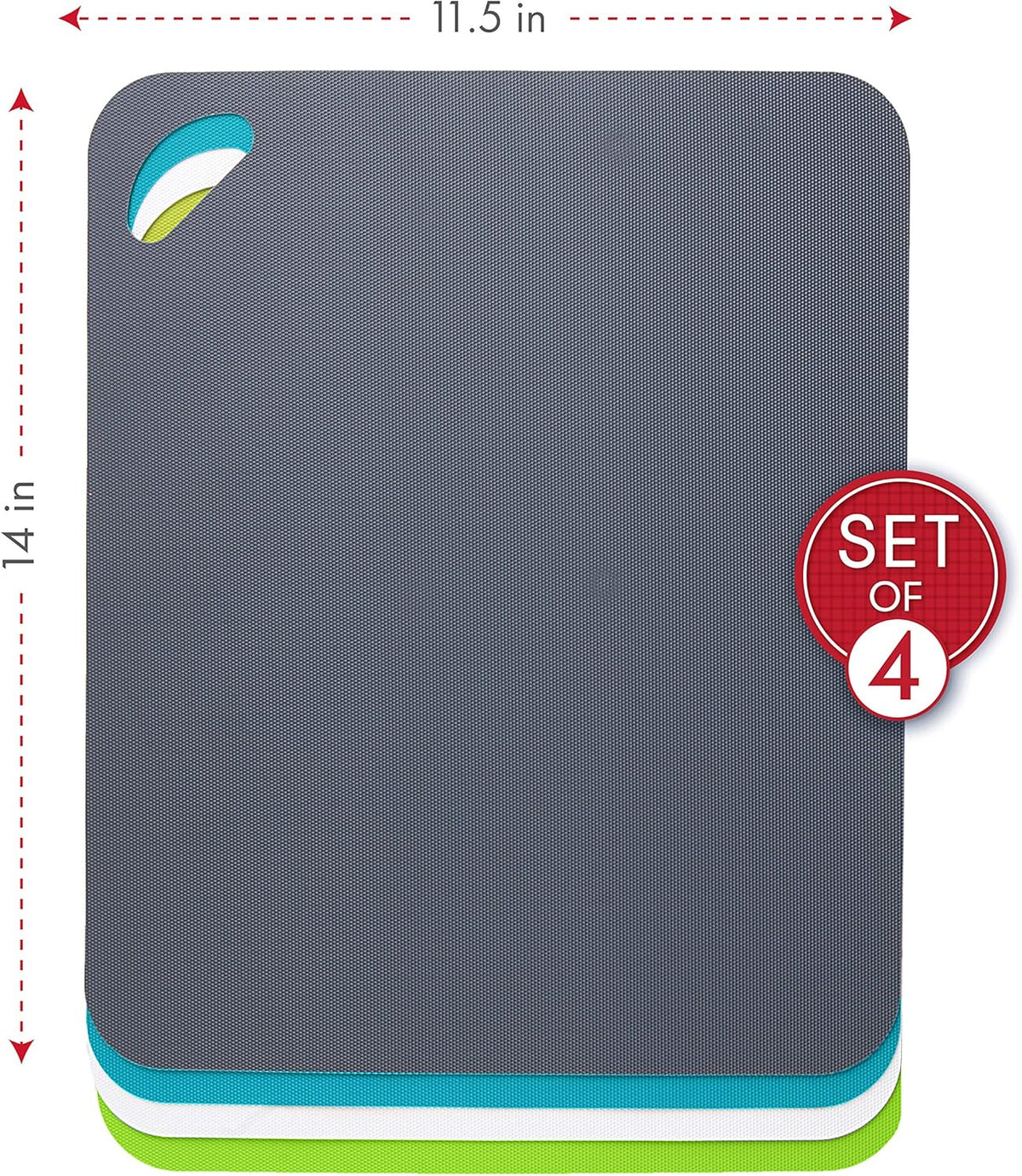 Dexas Heavy Duty Cutting Board Grippmat, Flexible Cutting Boards for Kitchen, Set of 4, Non Slip Plastic Board Cutting Mat 11.5 by 14 inches, Gray, Turquoise, White, Green Set Kitchen Gadgets