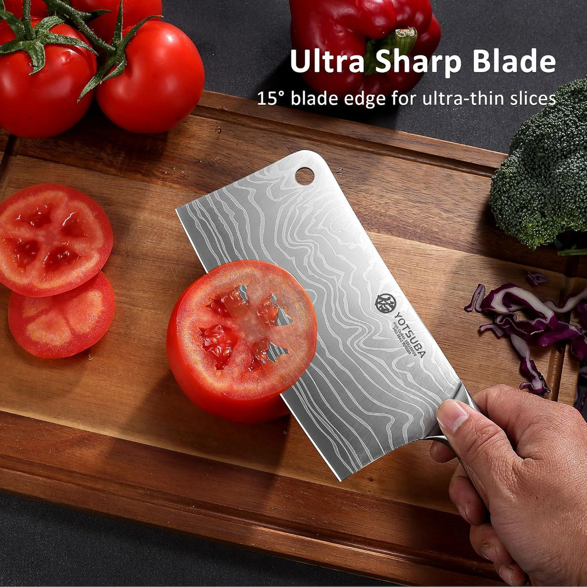 YOTSUBA 7 Inch Cleaver Knife, Ultra Sharp High Carbon Steel Vegetable Meat Cleaver with Ergonomic Rosewood Handle, Professional Butcher Knives for for Home Kitchen and Restaurant with Gift Box