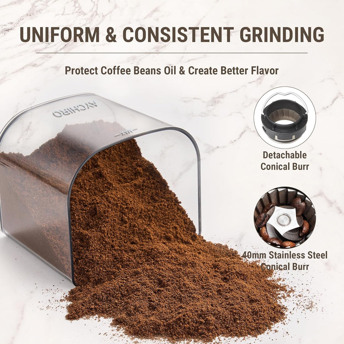 Coffee Grinder, Electric Conical Burr Grinder with 30 Grind Settings for 2-12 Cups, Adjustable Burr Mill for Home Use