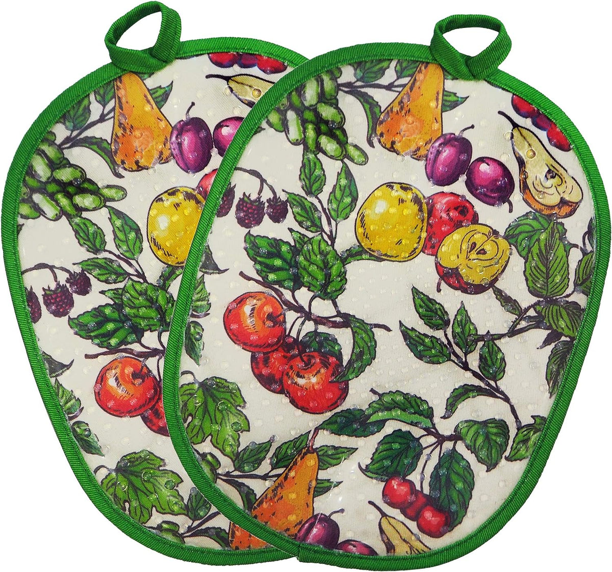 Pot Holders Set of 2 with Transparent Clear Silicone Shell and Nice Fruit Flower Cotton Lining, Heat Resistant to 500 F Kitchen Oven Gloves Pot Holder for Cooking (Fruit Flower, Potholders)
