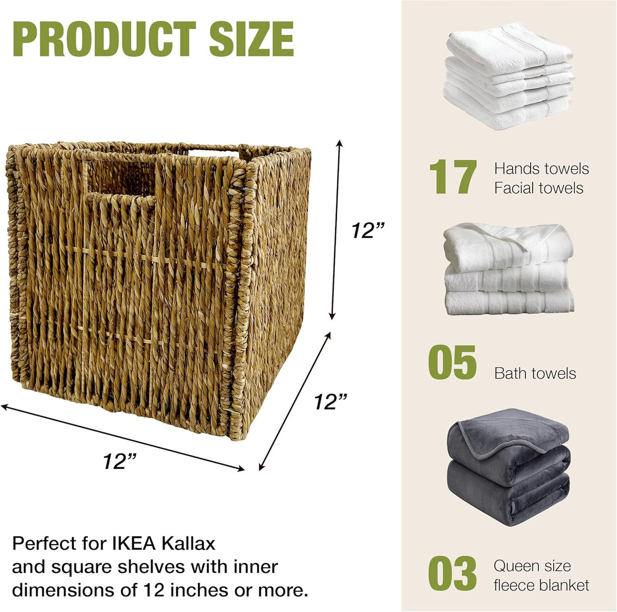 4 Pack Collapsible Storage Bins - 12x12 Wicker Storage Cubes, 12 inch Storage Baskets For Organizing, IKEA Shelves, Kallax Inserts, Closet, Office – Foldable Storage Basket For Shelves, Toys, Clothes