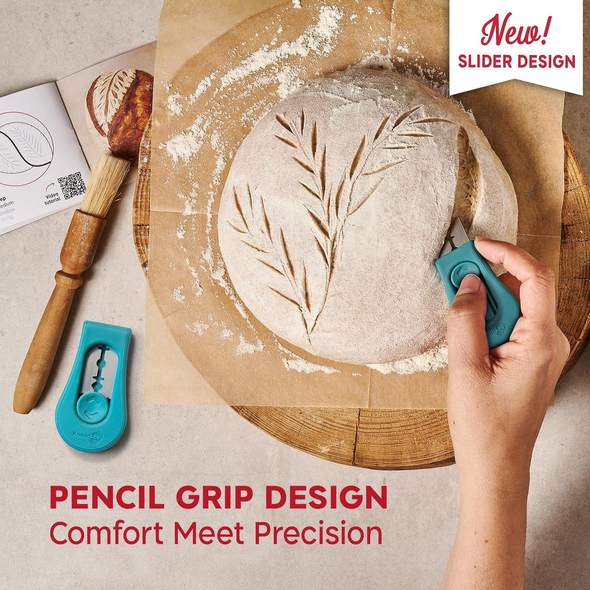 Upgraded Extractable & Magnetic Bread Lame Dough Scoring Tool - Professional Sourdough scoring tool for Sourdough Bread baking & Bread Making Tools - Scoring Patterns booklet & 5 Razor Blades