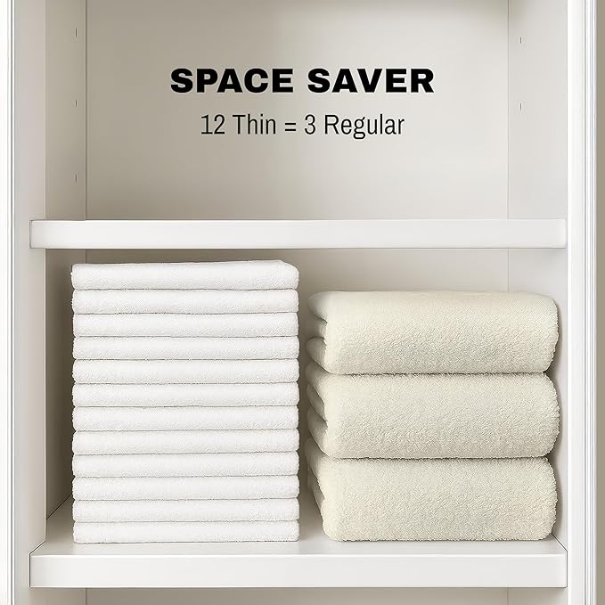 JMR 12 Pack Thin 100% Cotton Utility Towels (20x40 White) - Quick-Dry, Lightweight & Economical for Pets, Gym, Cleaning, Kitchen, Travel, Hair, Auto - Practical Multi-Use Space Saver, Bulk Value