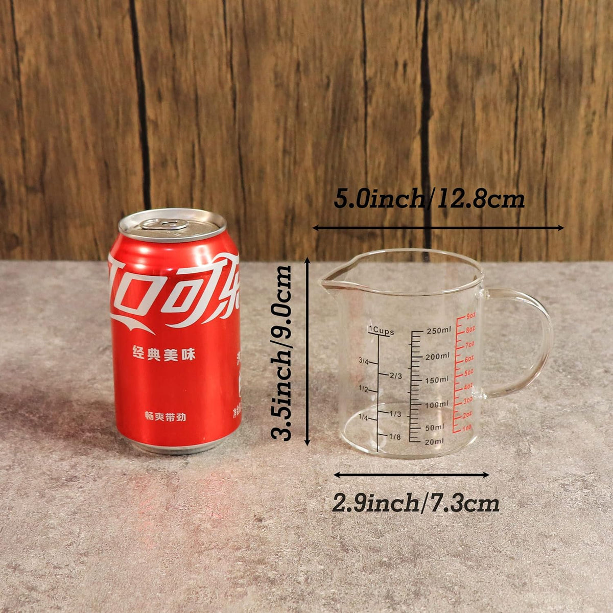 Glass Measuring Cup-[Insulated handle | V-Shaped Spout]-Made of High Borosilicate Glass Measuring Cup for Kitchen or Restaurant, Easy to Read, 250 ML (8 Oz, 1 Cup)