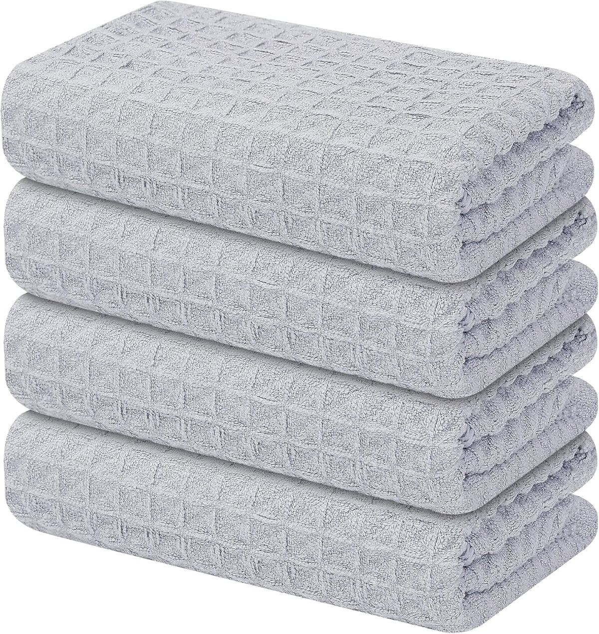 Homaxy Microfiber Waffle Weave Kitchen Towels, 16 x 28 Inch Ultra Absorbent and Solid Color Dish Towels, 4 Pack, Grey