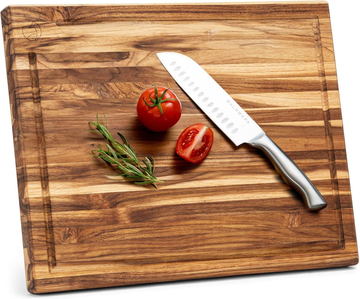 WALDWERK Large Teak Wood Cutting Board (18 x 14 x 1,2") - Solid Wood Cutting Board - Large Teak Wood Chopping Board - Wooden Butcher Block for Kitchen