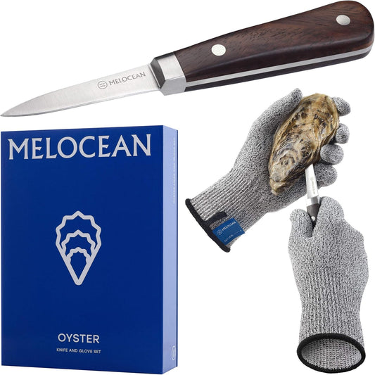 Oyster Shucking Knife and Gloves Set - Premium Oyster Knife and Oyster Shucking Glove Kit - Professional Oyster Shucker Clam Knife Oyster Opener Tool in Lovely Box - Bonus Ebook and Brochure Included