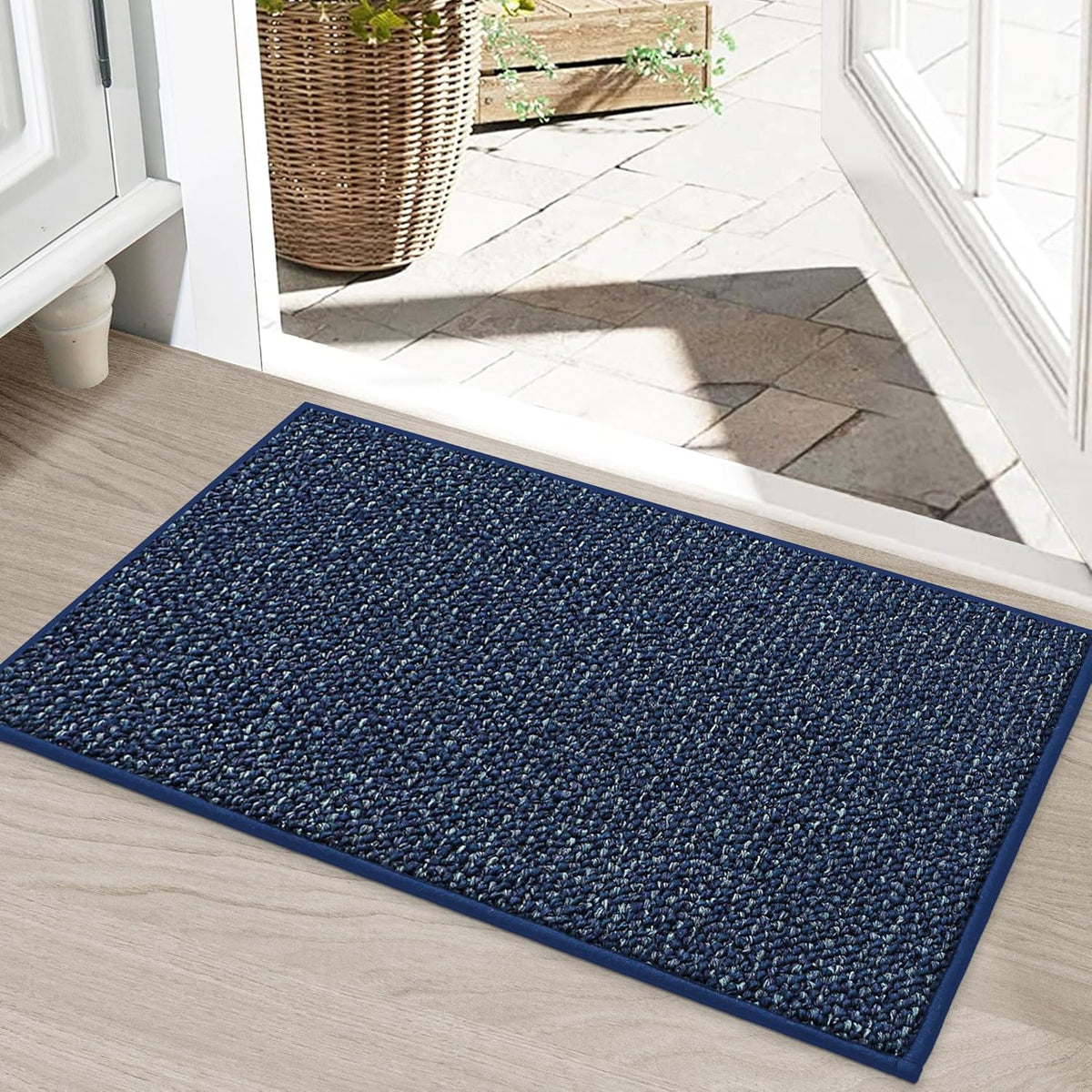 BEQHAUSE Dirt Trapper Door Mat 20" x 32", Non-Slip Washable Doormats Entrance Mat, Dirt Resistant and Absorbent Welcome Mat, Low Profile Floor Mats for Front Back Door and Entryway, Blue