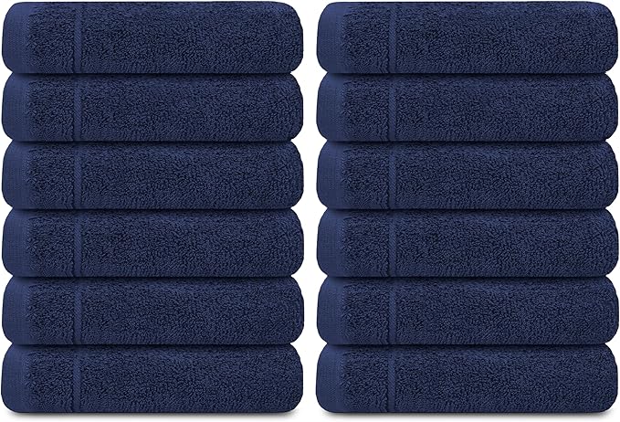 Tens Towels Pack of 12 Washcloths, 12 x 12 Inches, Lighter Weight, Quick to Dry, Super Soft & Absorbent, Gentle Face Towels, Hotel Quality, Perfect for Bathroom, Gym, Spa (Navy, 12 Pack)