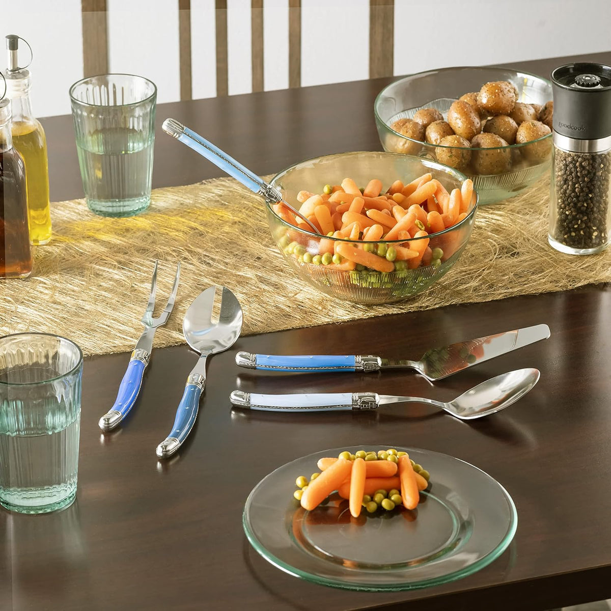 Laguiole French Home Hostess Set 5-Piece Serving Utensils Set with Slotted Spoon, Spatula, Fork, and 2 Spoons Elegant and Versatile Flatware Set