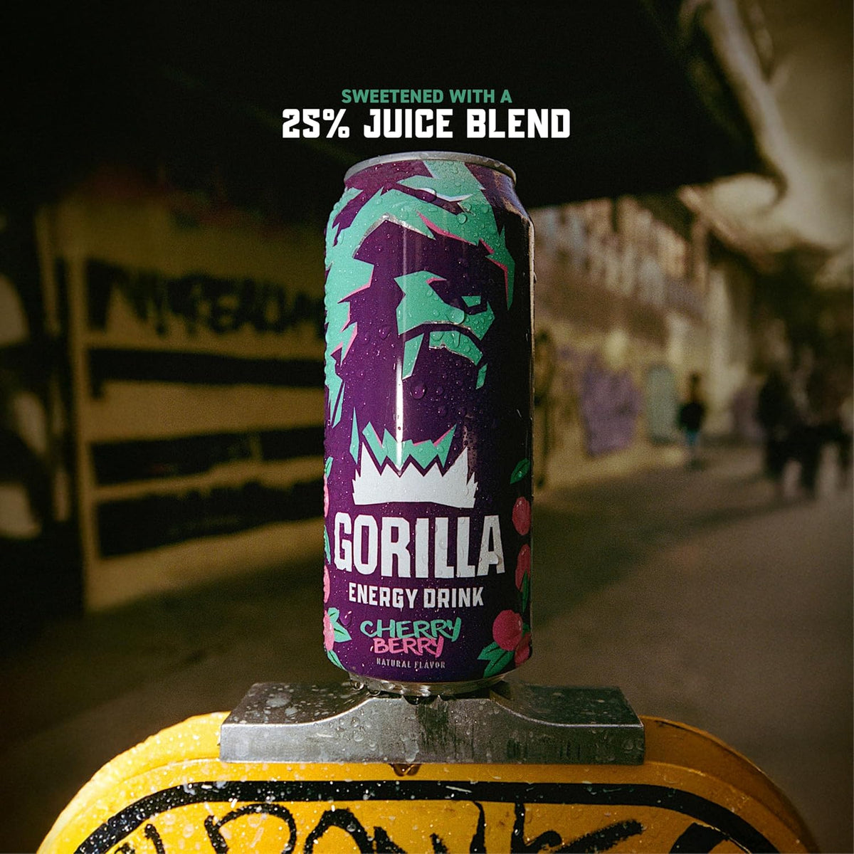 Gorilla Energy Drink, Cherry Berry, 200mg Natural Caffeine, Real Fruit Juice Squeezed & Concentrated, L-Theanine, Taurine, Ginseng, Acetyl L-Carnitine, No Added Sugar and No Artificial Colors, 12 Pack
