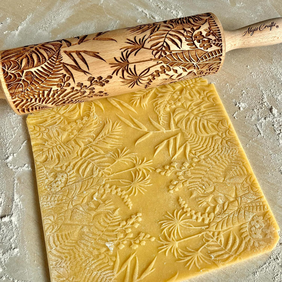 Embossing Rolling Pin JUNGLE. Dough and Clay Roller for Embossed Cookies and Pottery. Cookie and Ceramic Stamp. Backing Gifts for Women by Algis Crafts