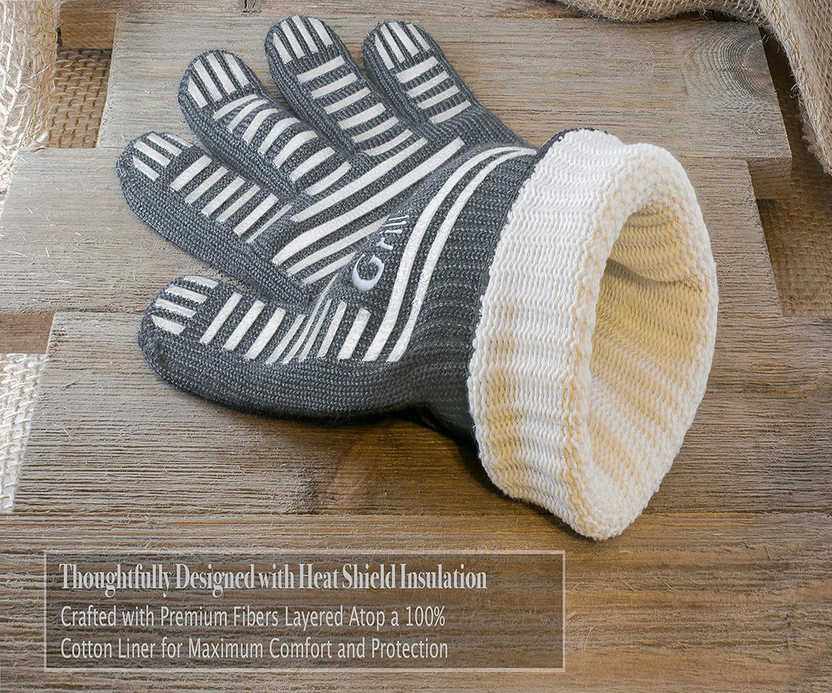 GRILL HEAT AID BBQ Grill Gloves Heat Proof for Grilling – Fireproof 1472°F Heat-Resistant Grill Mitts for Outdoor Barbecue and Smoker, Campfire, Fire Pit, Oven Glove with Fingers for Baking Pizza
