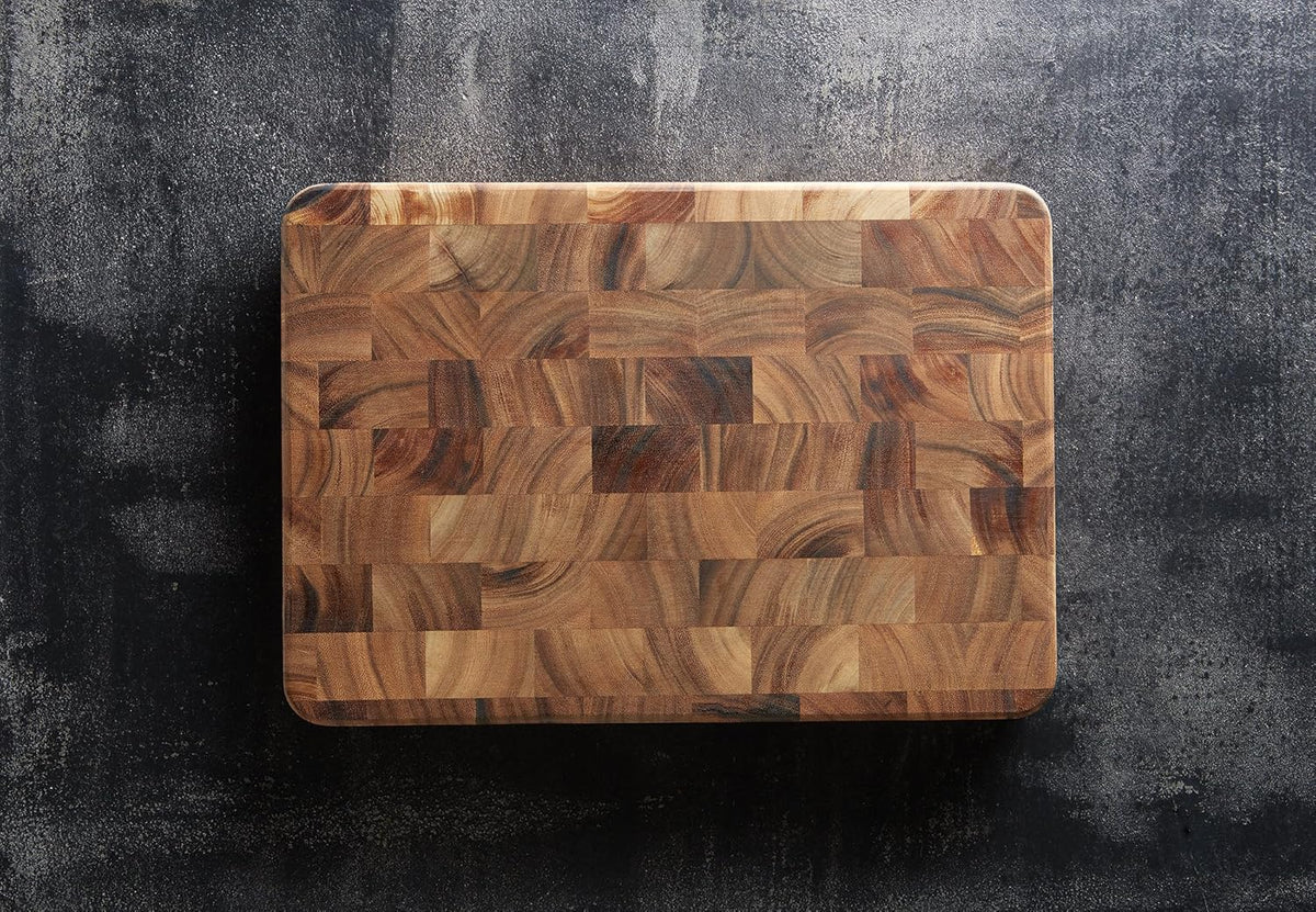 Ironwood Gourmet Large End Grain Prep Station Acacia Wood Cutting Board, 14 x 20-Inch, Brown