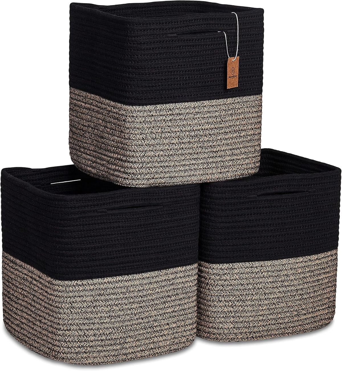 NaturalCozy Storage Cubes 11 Inch Cotton Rope Woven Baskets for Organizing, 3-Pack | Cube Storage Bin | Square Storage Baskets for Shelves Organizer, Classroom, Kids Toy Bins, Closet, Baby Nursery