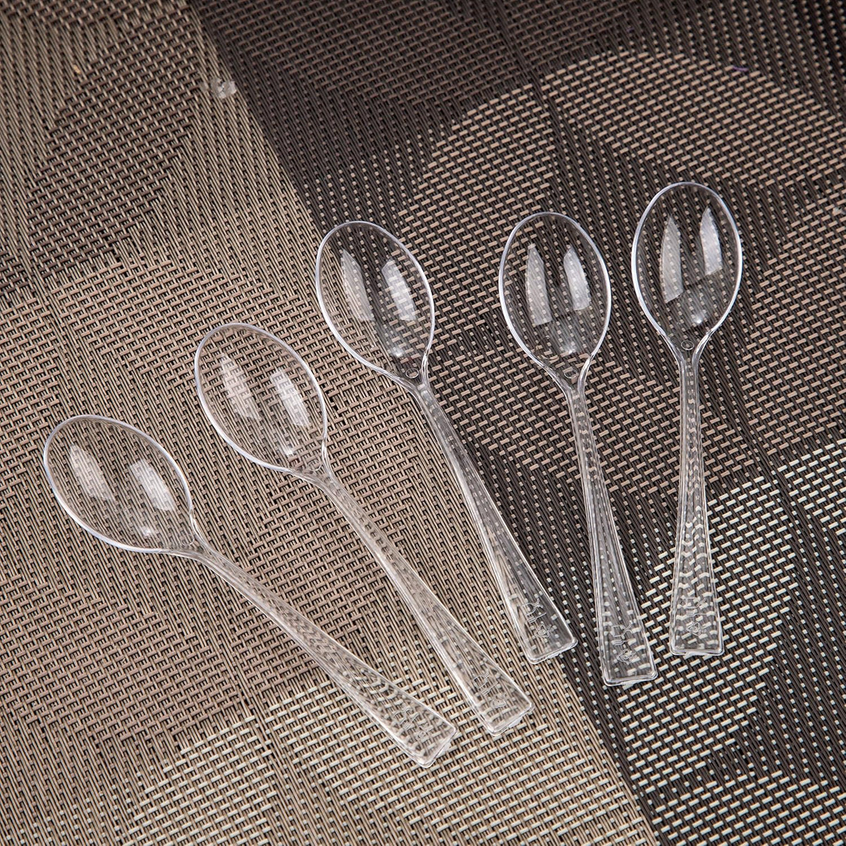WDF 300 Pieces Clear Plastic Mini Spoons for Desserts 4 Inches Clear Plastic Spoons Heavy Duty Perfect for Cake, Desserts