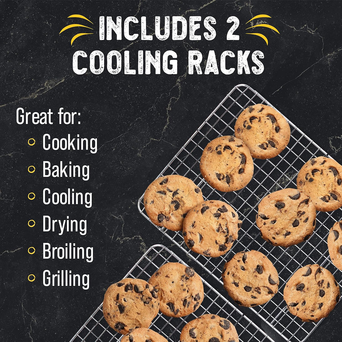 Checkered Chef Cooling Rack for Cooking and Baking - 11 ¾" x 17 Set of 2 Stainless Steel, Oven Safe Grid Wire Cookie Cooling Racks