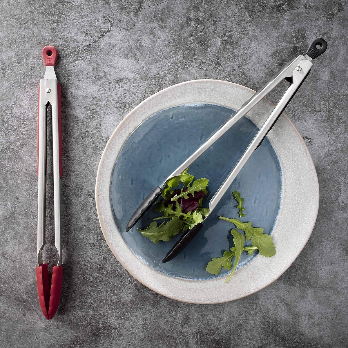 DI ORO Silicone Tongs for Cooking - Heat-Resistant Kitchen Tongs for Cooking with Silicone Tips - Small 9" & Large 12" for Nonstick Cookware - Stainless Steel Rubber Tipped (2pc, Black)