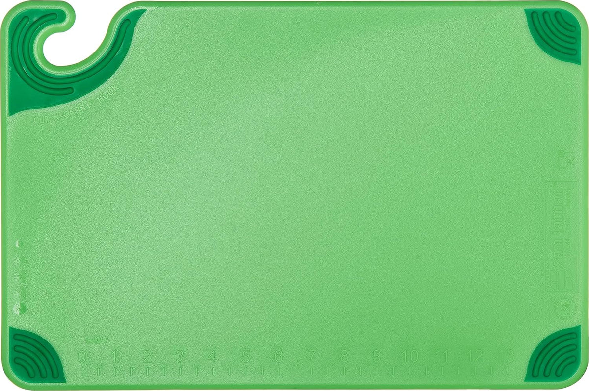 San Jamar Saf-T-Grip Plastic Cutting Board with Safety Hook, 12" x 18" x 0.5", Green, (Pack of 6)